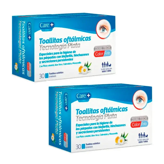Care+ Salviette oftalmiche tecnologia argento, confezione da 2 x 30 unità