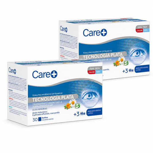 Care+ Salviette oftalmiche tecnologia argento, confezione da 2 x 30 unità