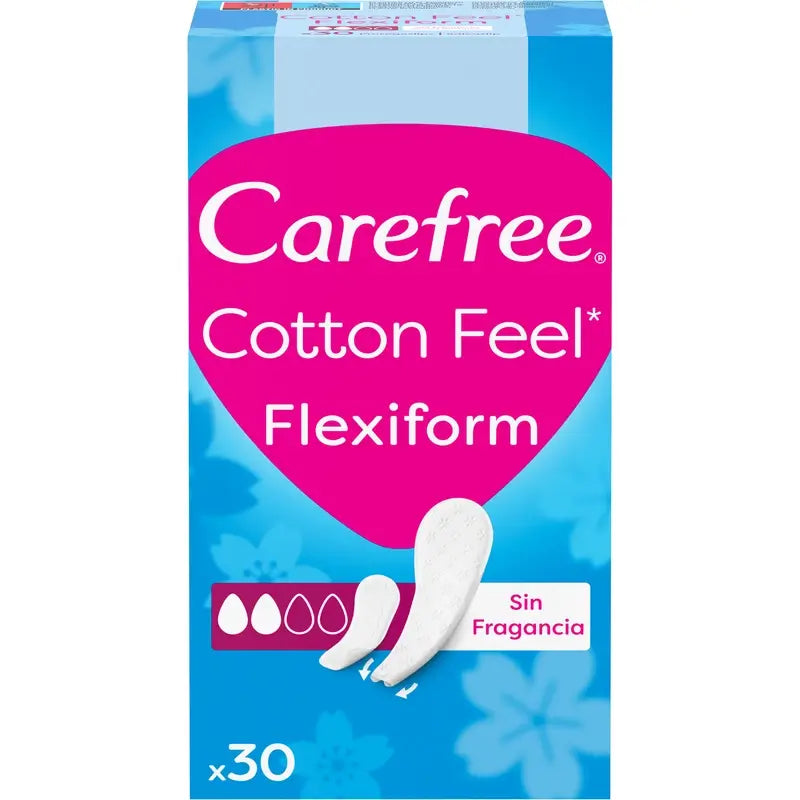 Carefree Cotton Flexiform - Fodera per mutandine ad assorbenza non profumata e senza profumo, 30 unità