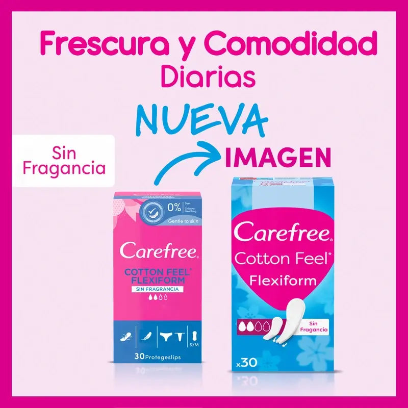 Carefree Cotton Flexiform - Fodera per mutandine ad assorbenza non profumata e senza profumo, 30 unità