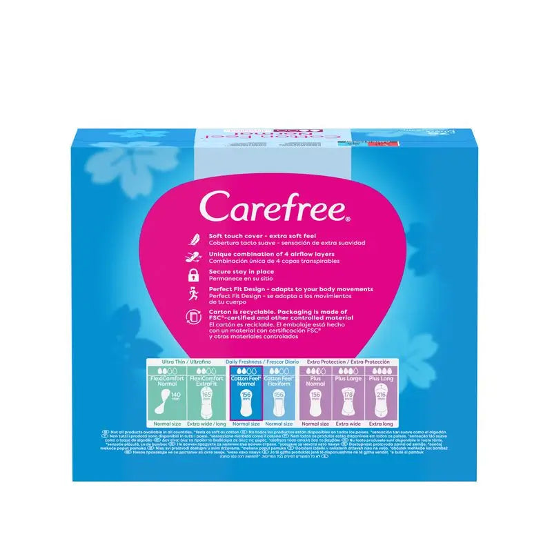 Carefree Cotton Panty Liner Senza profumo, Panty Liner in cotone traspirante dalla sensazione fresca e morbida, 76 pezzi.