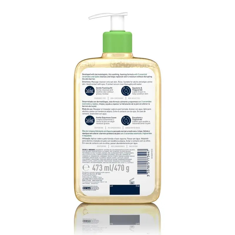 CeraVe Olio detergente schiumoso idratante, 473 ml