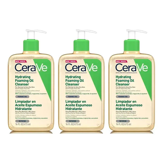 CeraVe Olio detergente schiumoso idratante, confezione da 3 x 473 ml