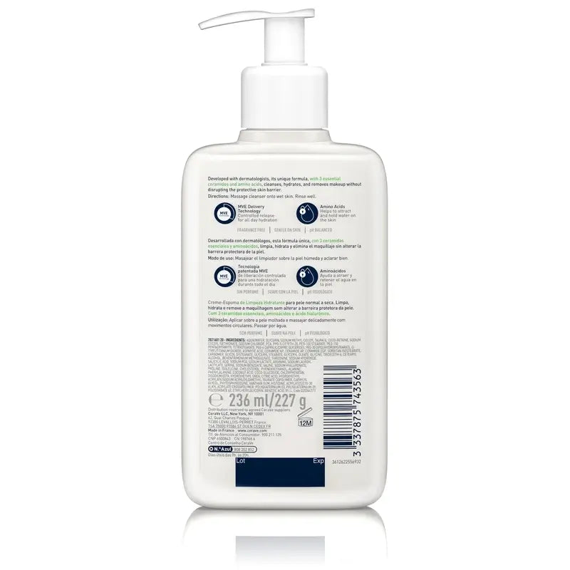 CeraVe Crema detergente-Schiuma detergente idratante, 236 ml