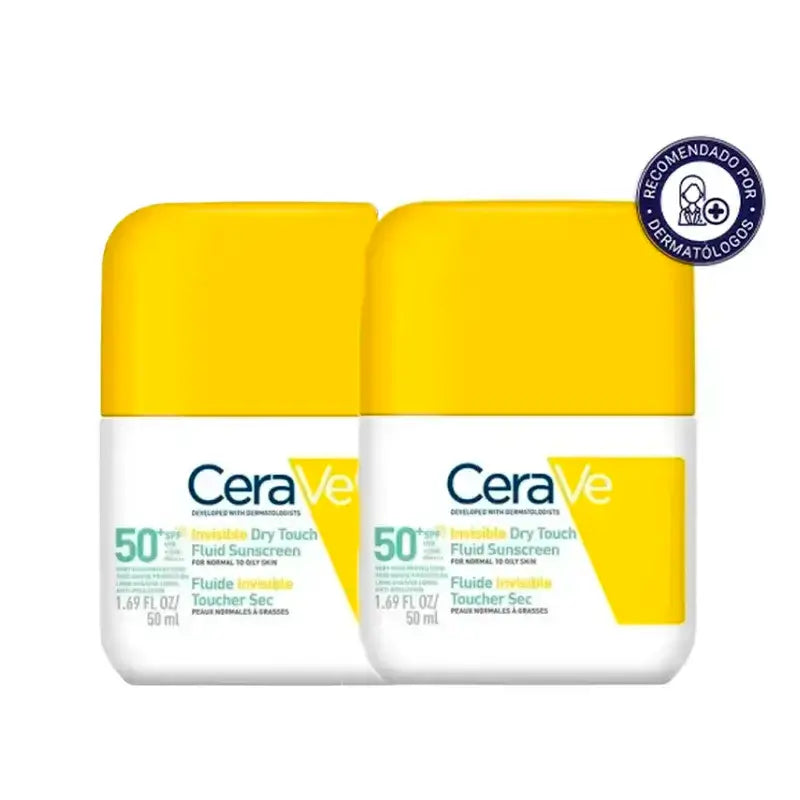 Cerave Invisible Protective Fluid Oil Control Spf 50+ Con 3 Ceramidi, Confezione 2 x 50 ml