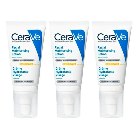 CeraVe Lozione idratante viso SPF30, confezione da 3 x 52 ml