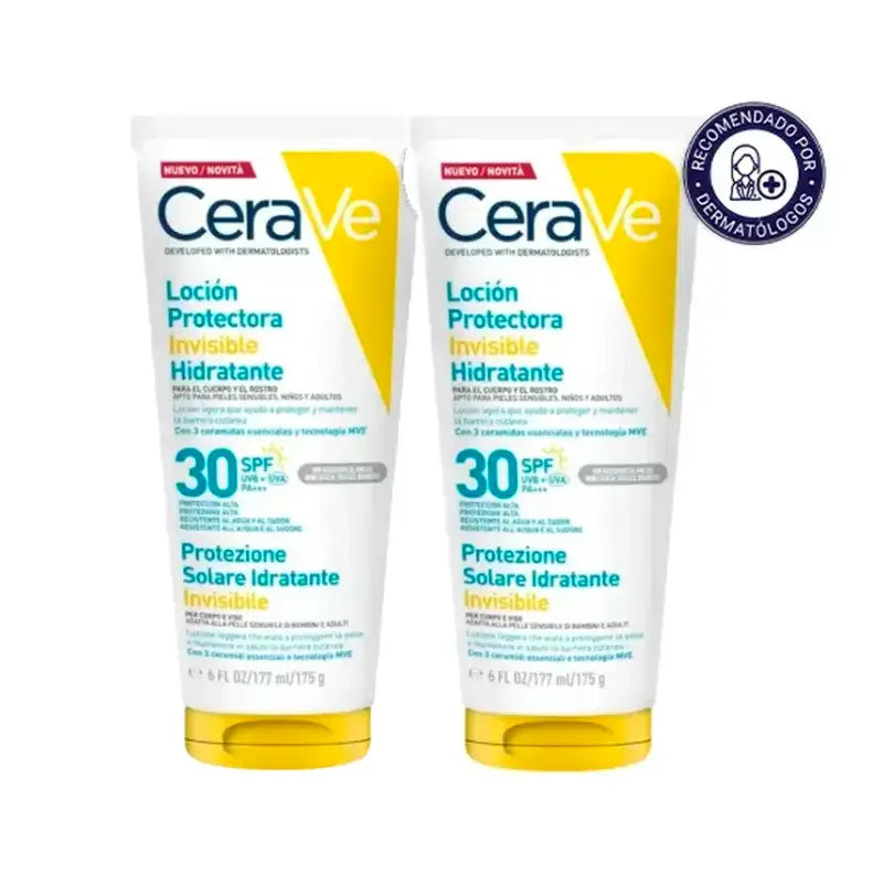 Cerave Invisible Protective Moisturising Lotion Spf 30 Con 3 Ceramidi, Confezione 2 x 177 ml