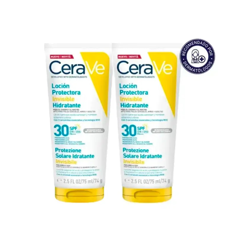 Cerave Invisible Protective Moisturising Lotion Spf 30 Con 3 Ceramidi, Confezione 2 x 75 ml