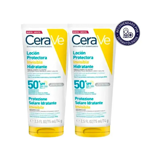Cerave Invisible Protective Moisturising Lotion Spf 50+ Con 3 Ceramidi, Confezione 2 x 75 ml