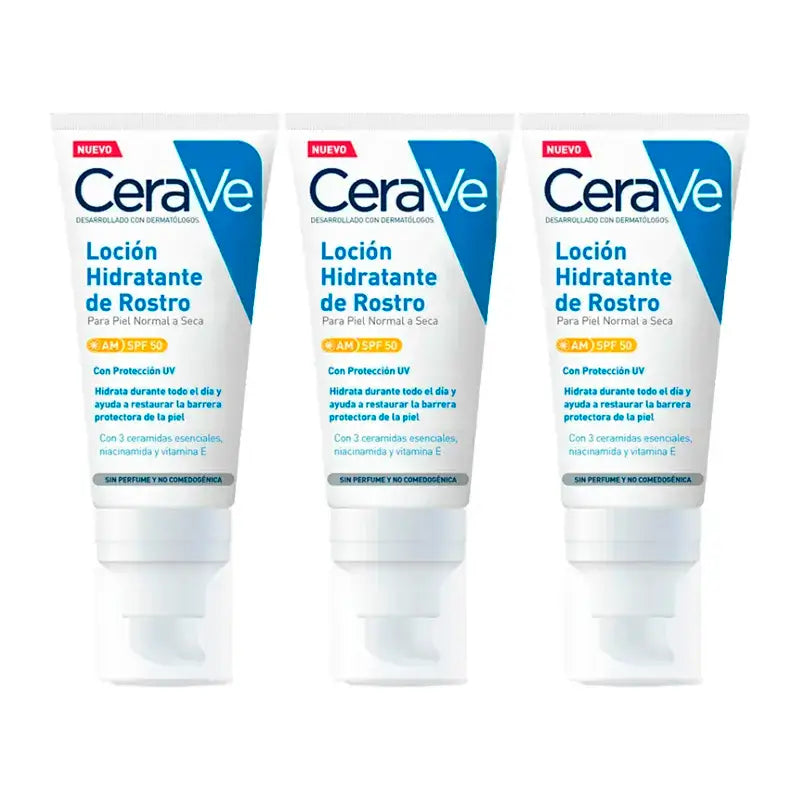 CeraVe Triplo Lozione Idratante Viso Spf 50, 3X52 Ml