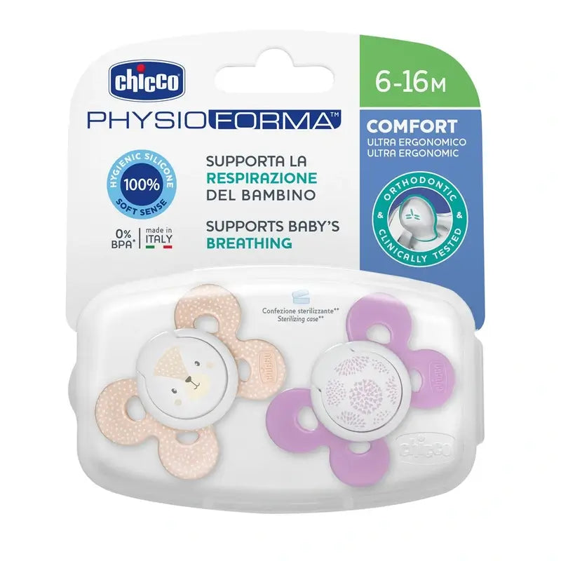 Ciuccio Chicco Physio Comfort Silicone Rosa 6-16M 2 pezzi Assortiti