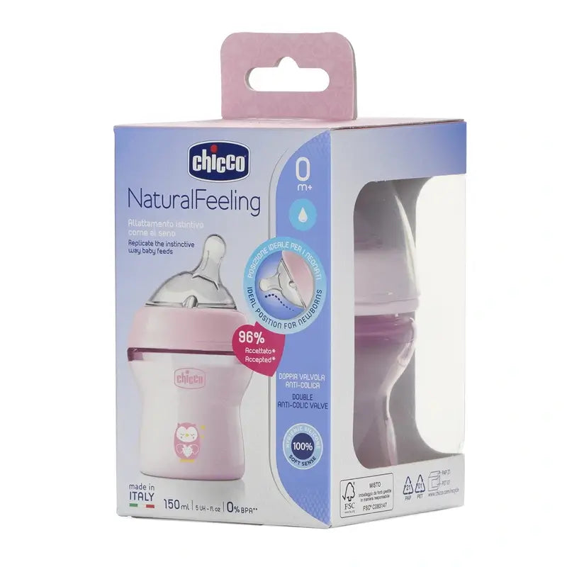 Biberon Chicco Naturalfeeling Rosa a flusso lento 150Ml 0M+