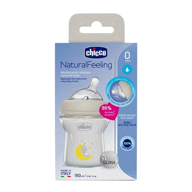 Chicco Naturalfeeling 150 Ml biberon in vetro a flusso lento 0M+