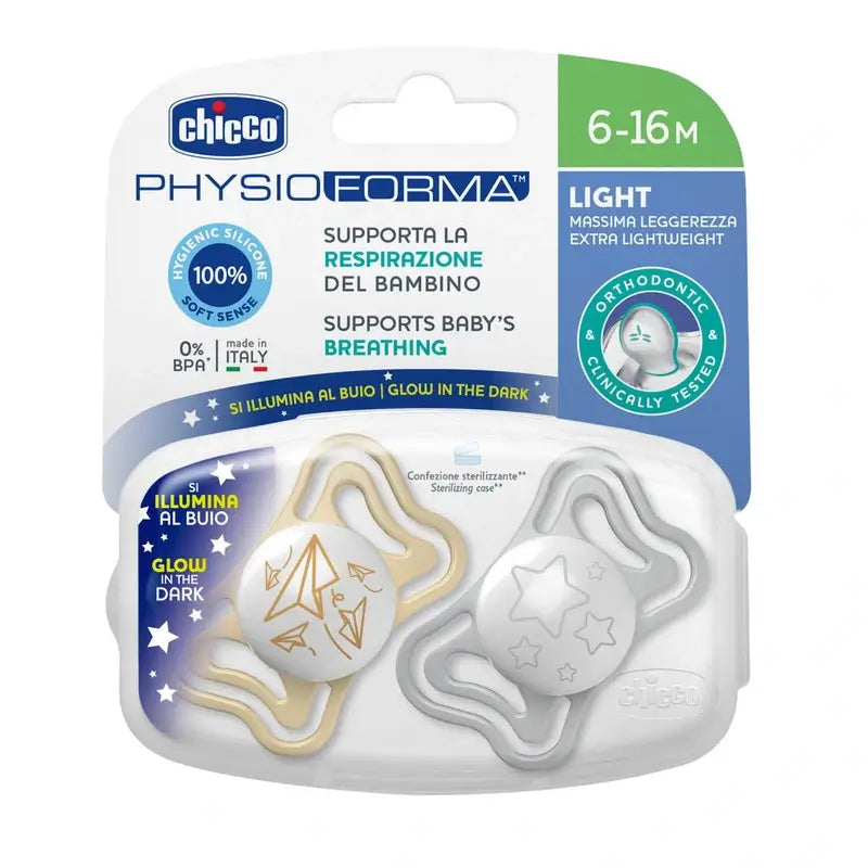 Chicco Ciuccio Physio Light Silicone Luminoso 6-16M 2 Unità