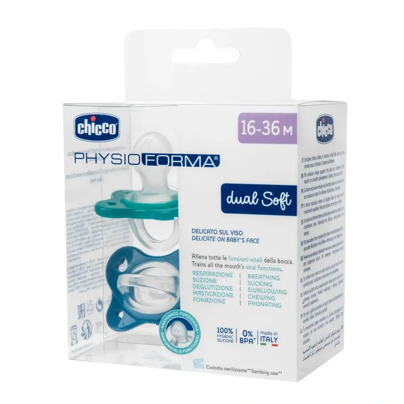 Chicco Physioforma Dual Soft Silicone Pacifier Blu 16-36M 2 Unità
