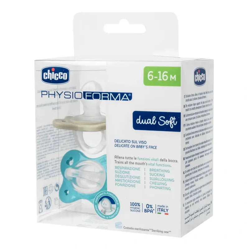 Chicco Physioforma Dual Succhietto in silicone morbido blu 6-16M 2 Unità