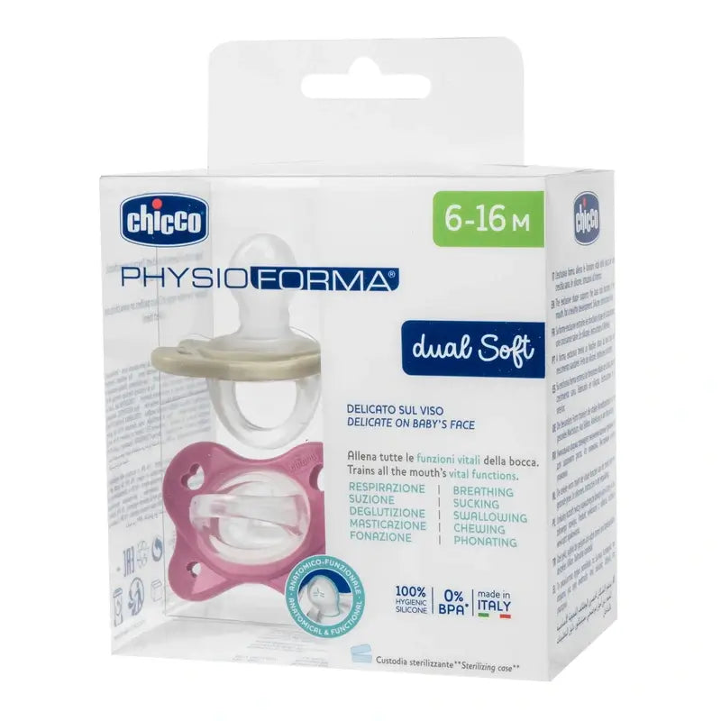 Chicco Physioforma Dual Succhietto in silicone morbido rosa 6-16M 2 Unità