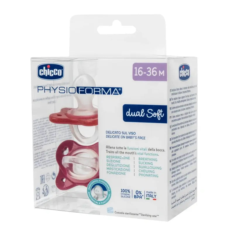 Chicco Physioforma Dual Soft Silicone Pacifier Rosa 16-36M 2 Unità