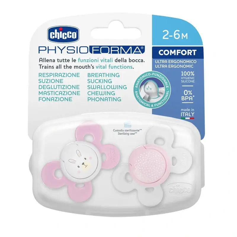 Ciuccio Chicco Physio Comfort Silicone Rosa 2-6M 2 pezzi assortiti