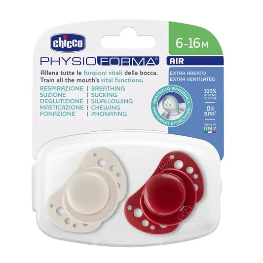 Chicco Ciuccio Air Silicone Rosso 6-16M 2 Unità
