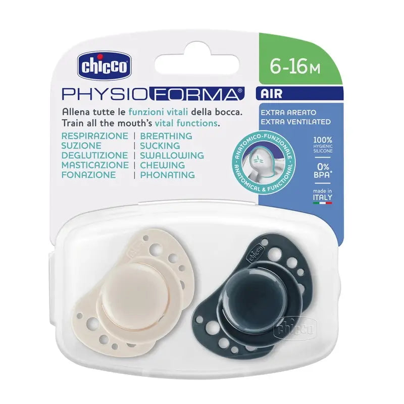 Chicco Ciuccio Air Silicone Blu 6-16M 2 Unità