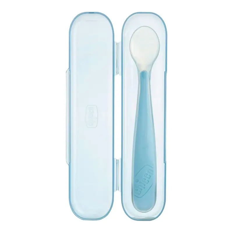 Chicco Take Eat Easy Cucchiaio in silicone con custodia.