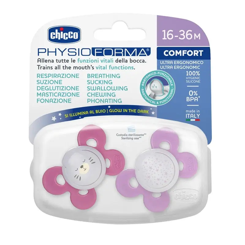 Ciuccio Chicco Physio Comfort Silicone Rosa 16-36M 2 pezzi assortiti
