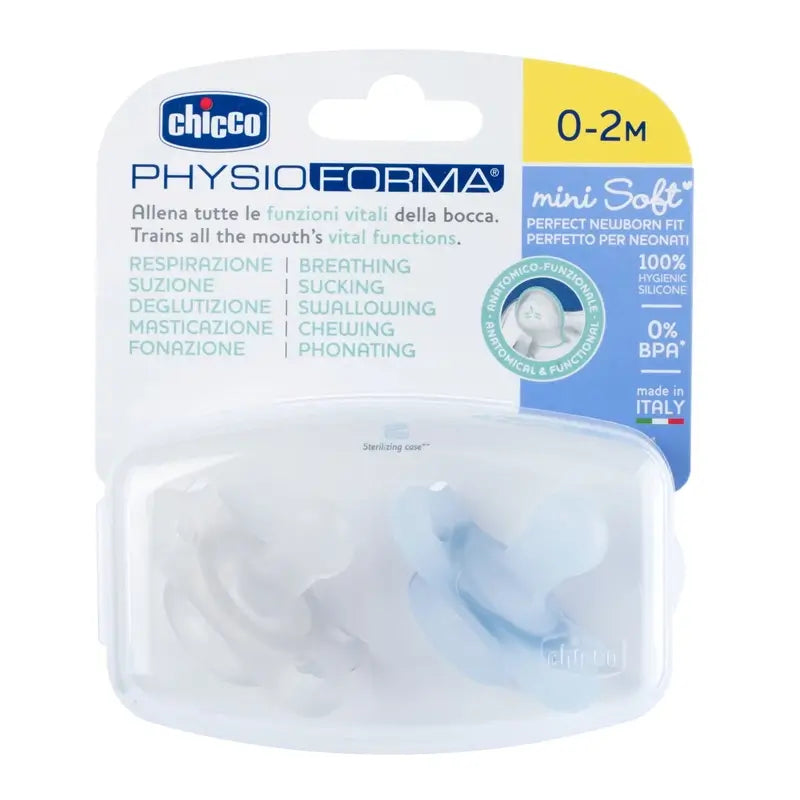 Chicco Physioform Ciuccio Minisoft Blu 0-2M 2 Unità