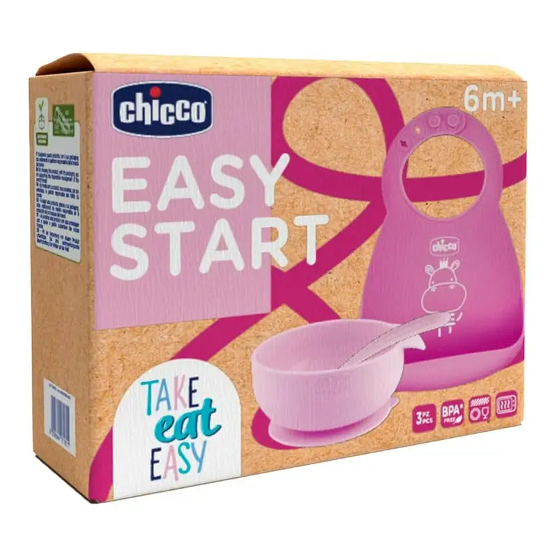 Chicco Take Eat Easy Set pappa in silicone rosa 6M+