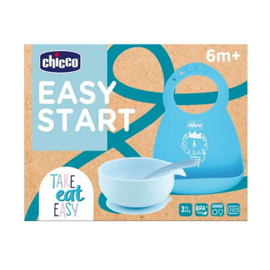 Chicco Take Eat Easy Set pappa in silicone blu 6M+