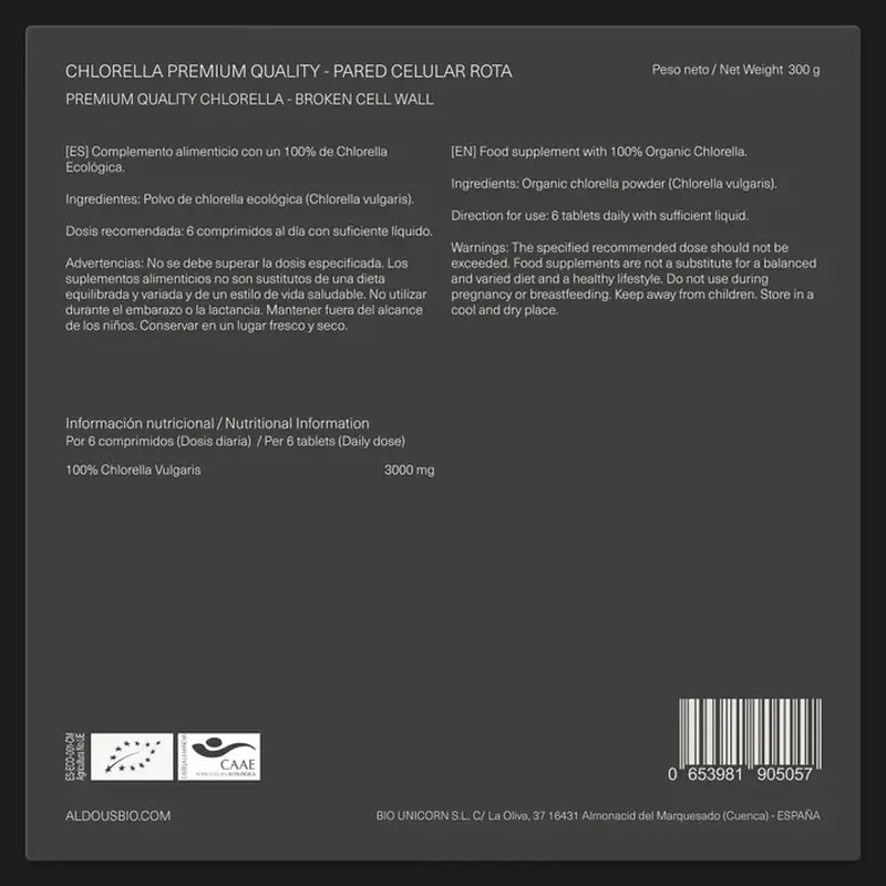 Aldous Chlorella e Spirulina Organic Premium, 600 unità