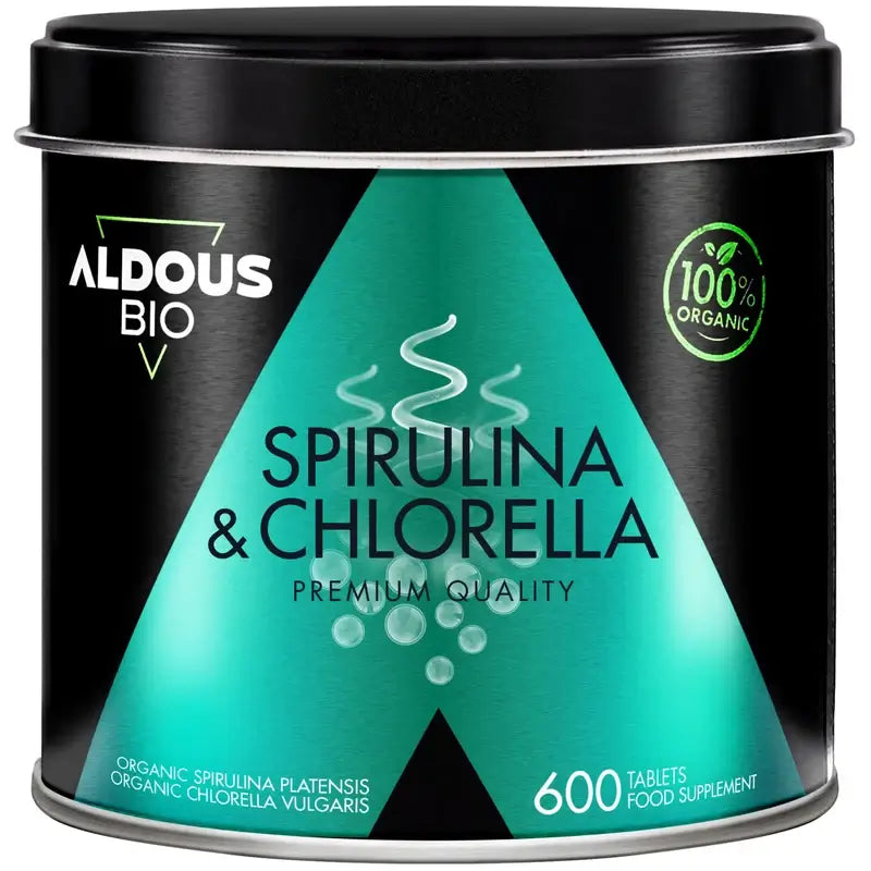 Aldous Chlorella e Spirulina Organic Premium, 600 unità