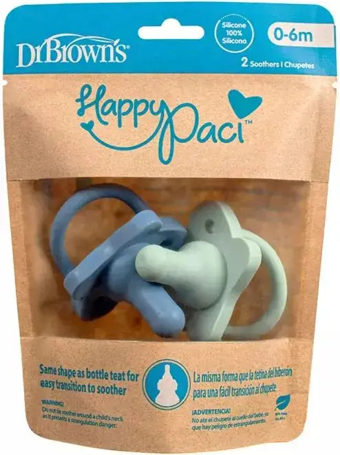 Succhietto in silicone 1 pezzo confezione da 2 HappyPaci blu e verde