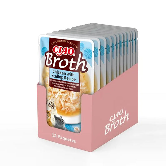 Churu Cat Broth Chicken & Scallop Soup in bustina per gatti, 12 x 40gr