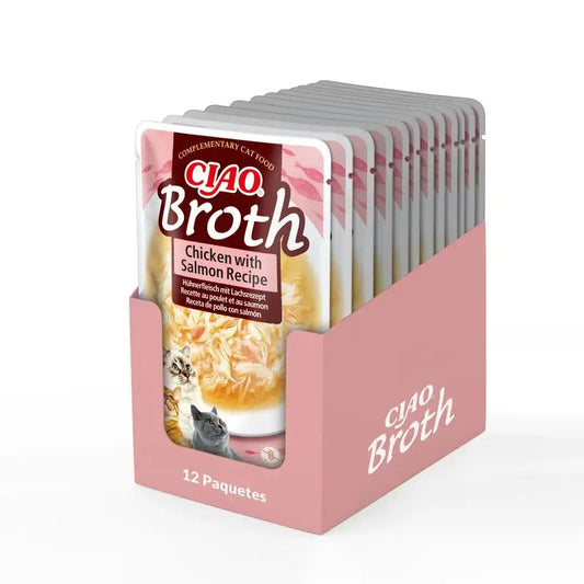 Churu Cat Broth Zuppa di pollo con salmone in bustine per gatti, 12 x 40g