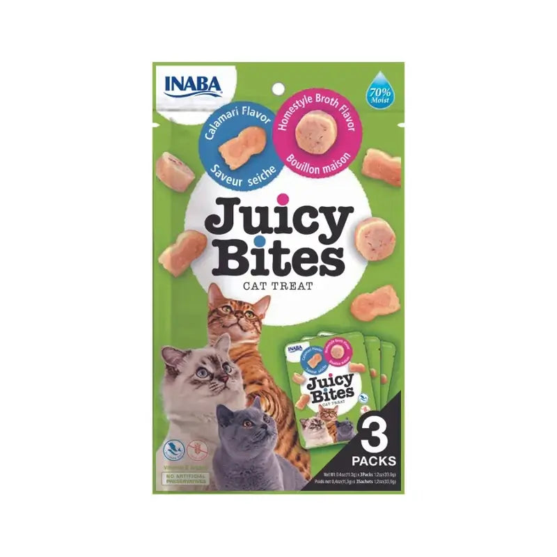 Churu Juicy Bites Cat Snacks – Homemade Broth Flavour and Squid Flavour, 6 x 34 g