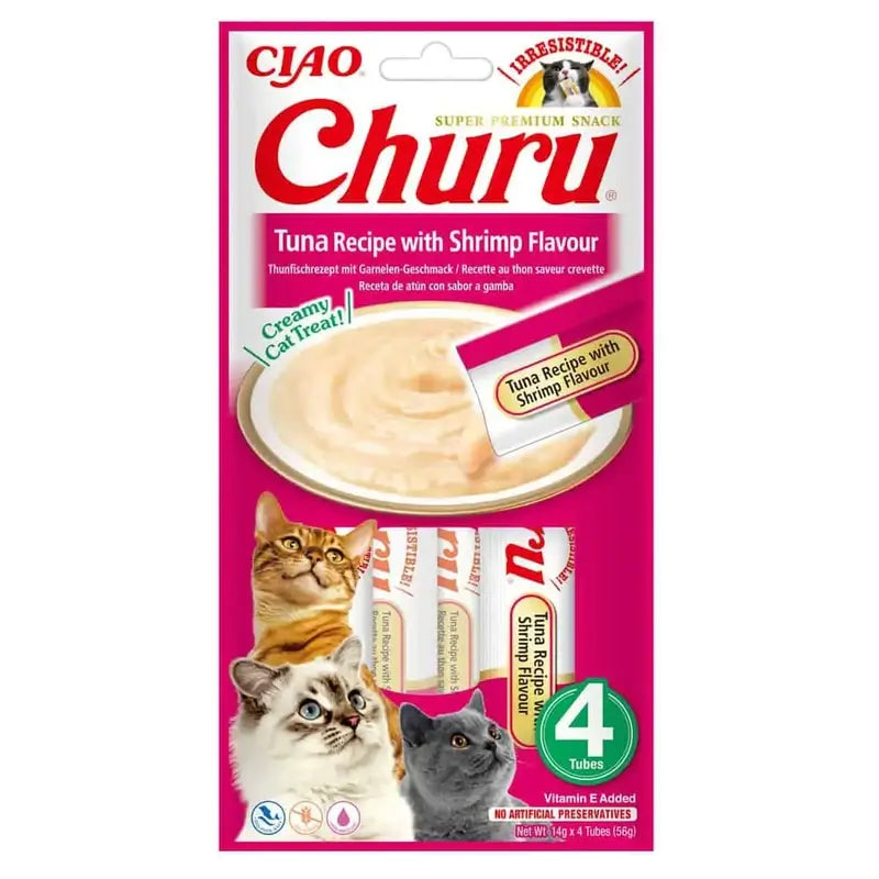 Churu Creamy Cat Snack – Tuna Recipe with Shrimp Flavour, 12 x 56 g