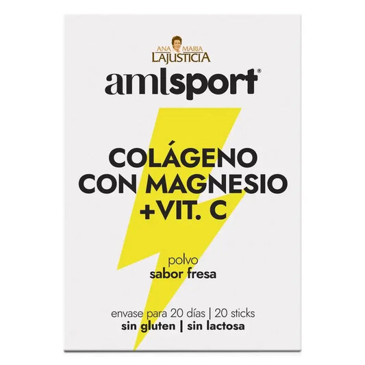 AML SPORT Collagene con Magnesio + Vitamina C gusto fragola, 20 bastoncini