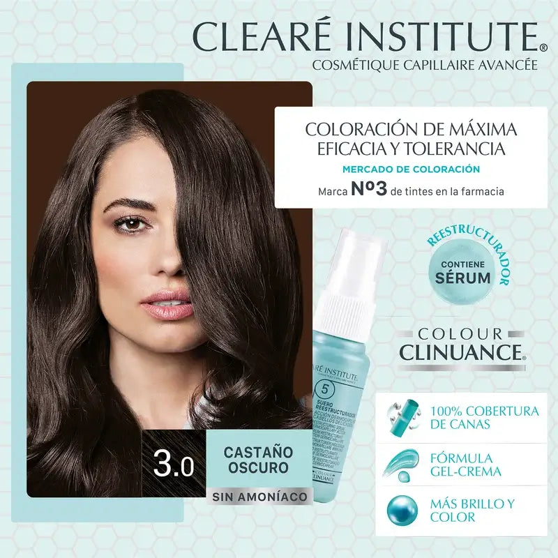 Clearé Institute Colour Clinuance Colore Permanente Senza Ammoniaca 3.0 Castano Scuro
