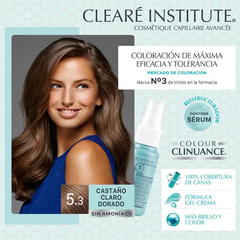 Clearé Institute Colour Clinuance Colore permanente senza ammoniaca 5.3 Castano chiaro dorato