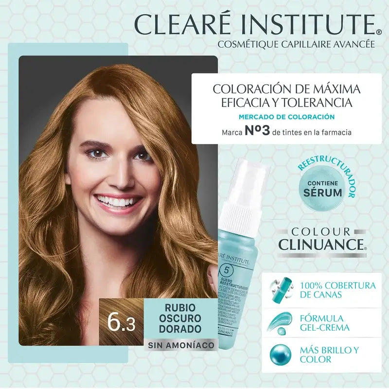 Clearé Institute Colour Clinuance Colore permanente senza ammoniaca 6.3 Biondo scuro dorato