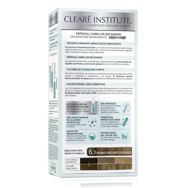 Clearé Institute Colour Clinuance Colore permanente senza ammoniaca 6.3 Biondo scuro dorato