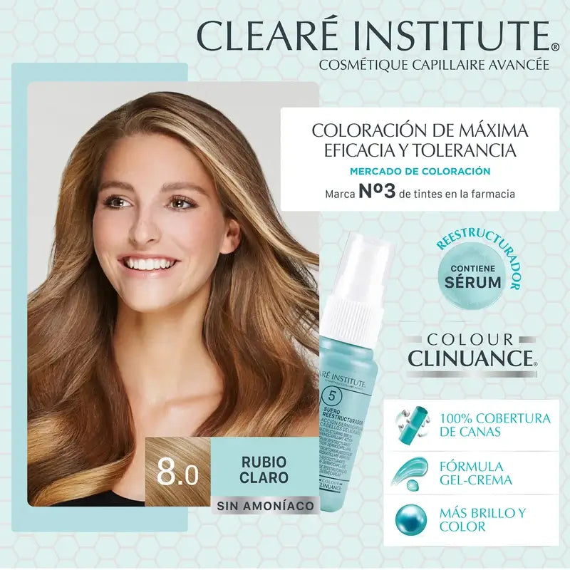Clearé Institute Colour Clinuance Colore permanente senza ammoniaca 8.0 Biondo chiaro