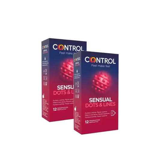 Preservativi Control Sensual Dots & Line, 12 pezzi, confezione da 2
