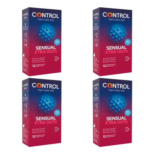 Control Preservativi Sensual Xtra Dots 12 pezzi, confezione da 4