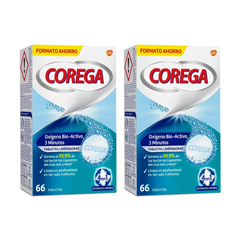 Corega Duplo 3 minuti per la pulizia delle protesi dentarie, 2 x 66 compresse