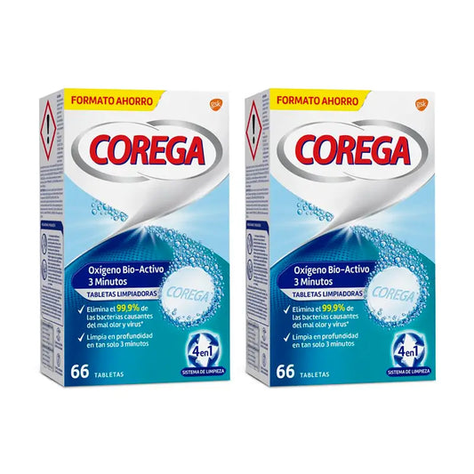 Corega Duplo 3 minuti per la pulizia delle protesi dentarie, 2 x 66 compresse