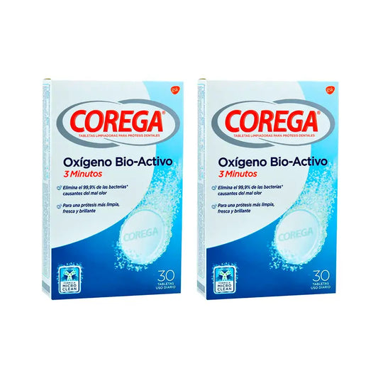 Corega Duplo Pulizia ad azione totale per protesi, 2 x 30 compresse