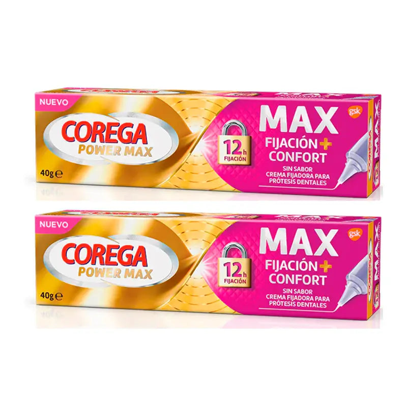 Corega Duplo Max Crema fissante + Comfort per protesi dentarie, 2 x 40 gr