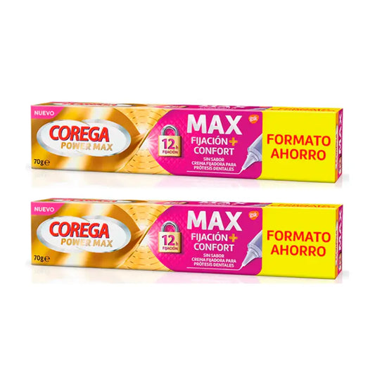 Corega Duplo Max Crema fissante + Comfort per protesi dentarie, 2 x 70 gr